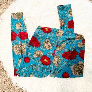 LuLaRoe teal red floral leggings - XL TC